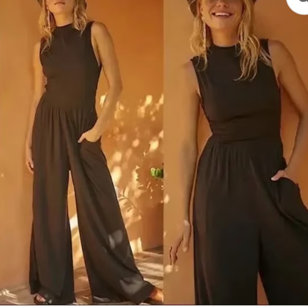 Free People Womens Black DreamJumpsuit XS Sleeveless Wide Leg FP Beach - Picture 2 of 15